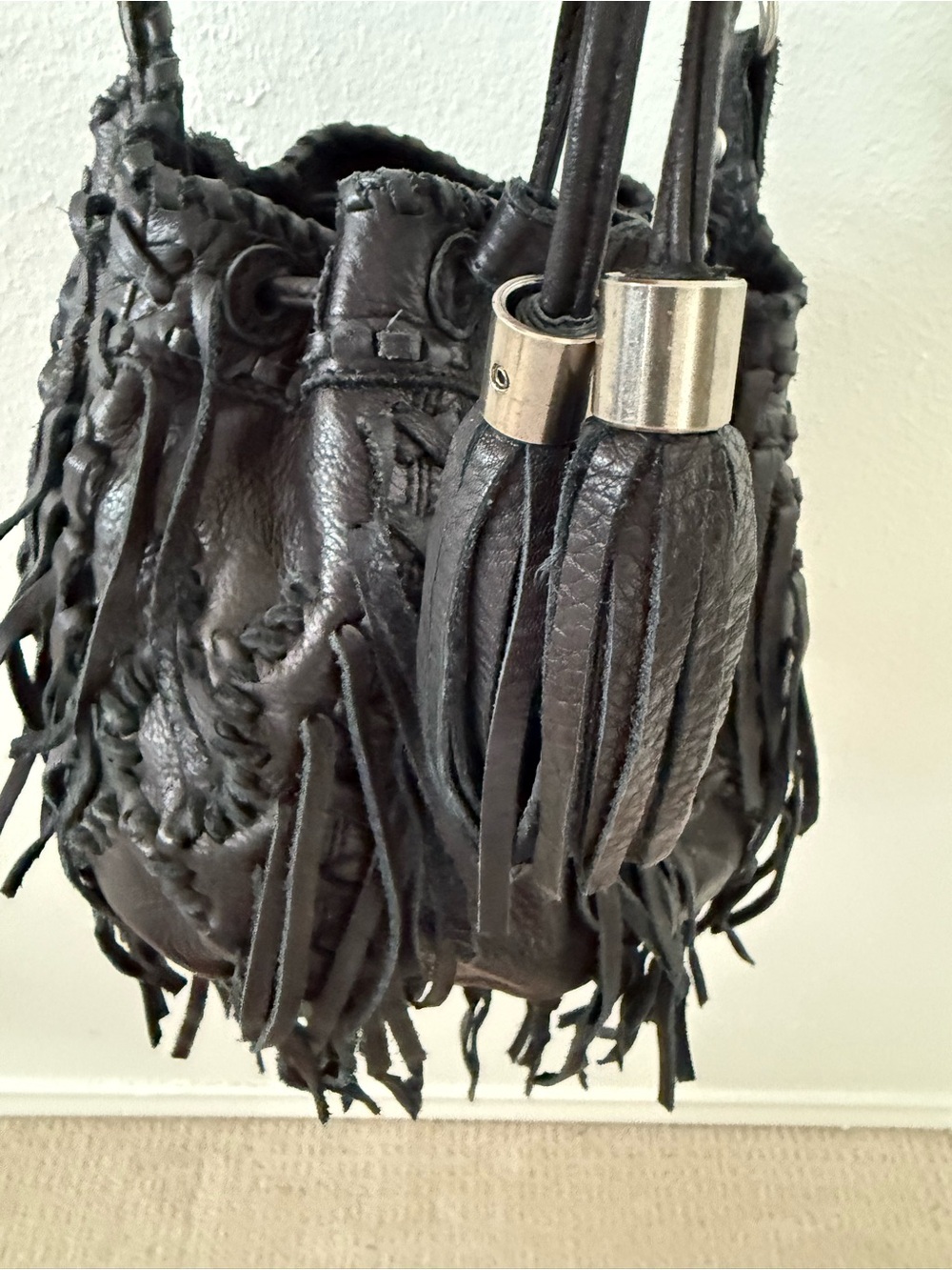 Sam Edelman Black Fringe Crossbody Bucket Bag - Women's Fashion - Picture 3 of 10